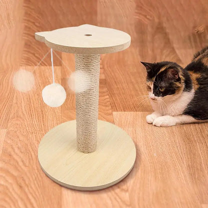 Cat Scratching Post Vertical Cat Tree Tower Scratcher with Fluffy Ball Sisal Scratch Posts Natural Sisal Rope Cat Claw Scratcher