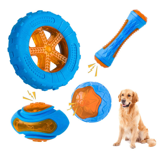 Rubber Dog Toys for Dog Chewing Bite Resistant Squeaky Training Playing Toy Interactive Dog Toys for Large Dogs Teeth Cleaning