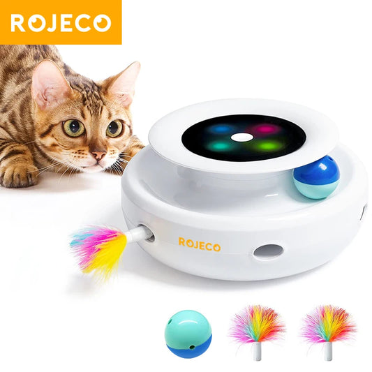 Interactive 2 in 1 Electronic Pet Toys Rechargeable Cat Toy Ball with Feather Automatic Feather Teaser Toys for Cats Game