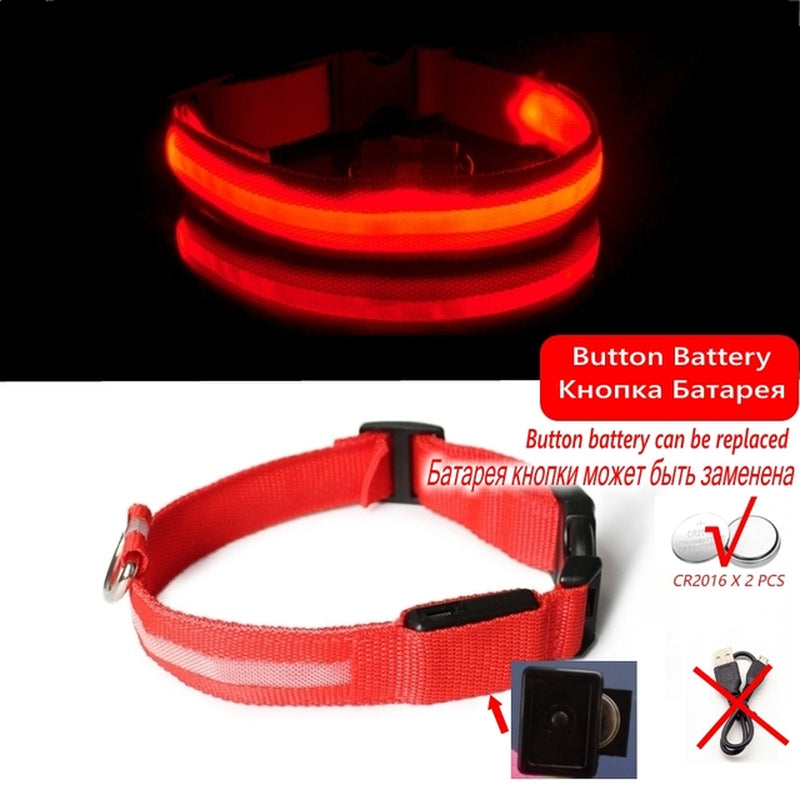 Led Dog Collar Light Anti-Lost Collar for Dogs Puppies Night Luminous Supplies Pet Products Accessories USB Charging/Battery