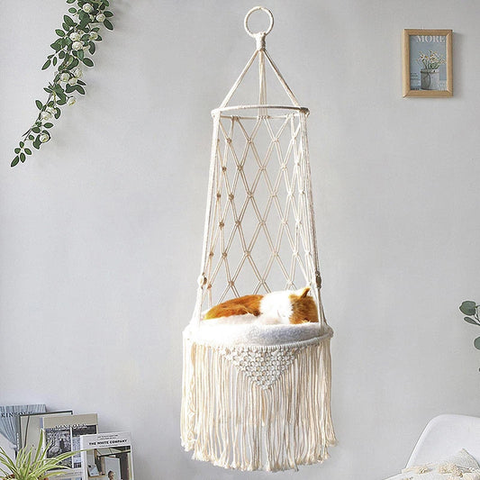 Hanging Cat Bed Pet Cat Hammock Aerial Cats Bed House Kitten Climbing Frame Sunny Window Seat Nest Woven Thread Toy Pet Supplies