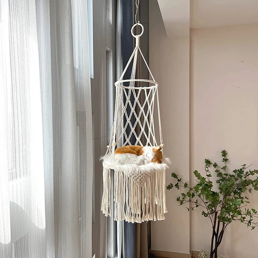 Hanging Cat Bed Pet Cat Hammock Aerial Cats Bed House Kitten Climbing Frame Sunny Window Seat Nest Woven Thread Toy Pet Supplies