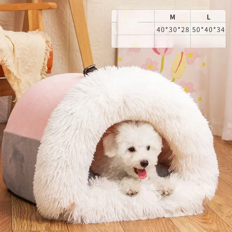 Winter New Long Plush Pet Cat Bed Portable Cat Cushion Cat House Warm Cat Basket Cat Sleep Bag Cat Nest Kennel for Small Dog Cat