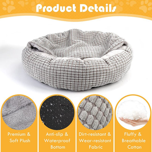 Cozy Dog Bed Hooded Fluffy Orthopedic round Donut Pet Cuddler Anxiety Calming Bed Washable Soft Nonslip Puppy Cat Cave