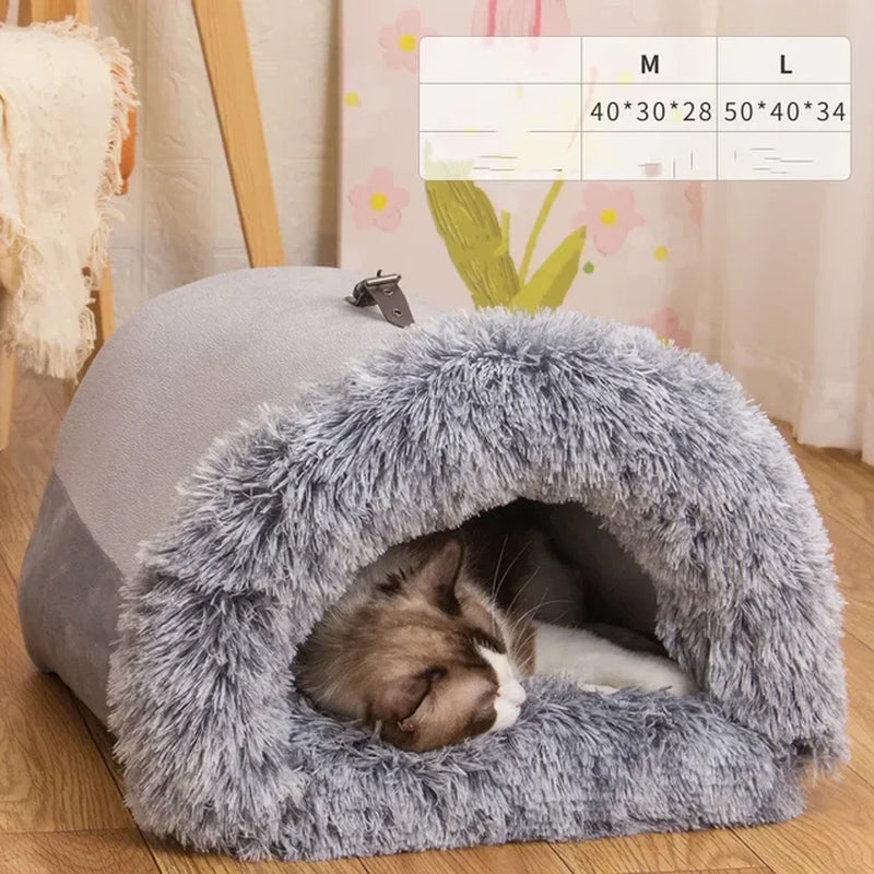 Winter New Long Plush Pet Cat Bed Portable Cat Cushion Cat House Warm Cat Basket Cat Sleep Bag Cat Nest Kennel for Small Dog Cat