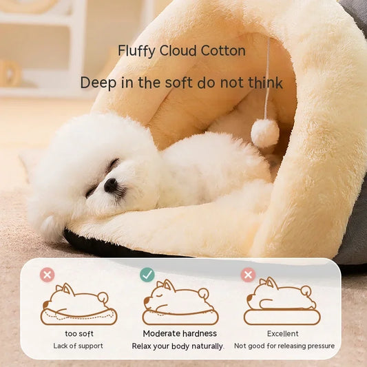Autumn and Winter Dog Nest round Ears Warm Slippers Nest Semi Enclosed Cat Nest Large Space Cat House Pet Nest Dog Bed Pet Sofa