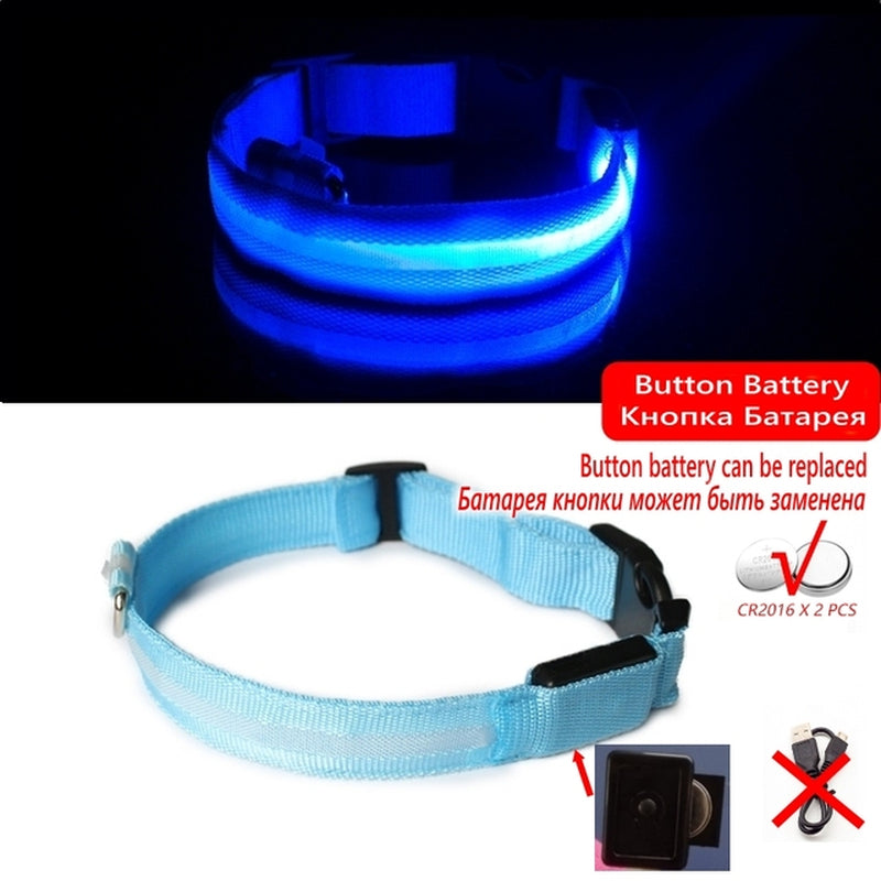 Led Dog Collar Light Anti-Lost Collar for Dogs Puppies Night Luminous Supplies Pet Products Accessories USB Charging/Battery