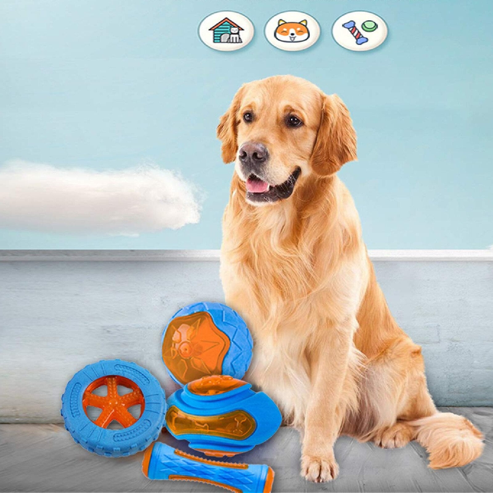Rubber Dog Toys for Dog Chewing Bite Resistant Squeaky Training Playing Toy Interactive Dog Toys for Large Dogs Teeth Cleaning