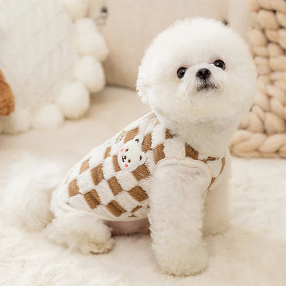 Winter Cat Dog Clothes with Buckle Sweet Bear Print Pet Plush Sweater for Small Dogs Pomeranian Chihuahua Puppy Button Jacket